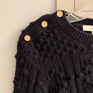 Frame Denim Black Sweater with Gold Button Accents